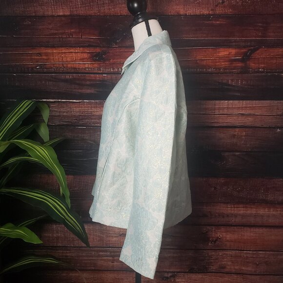 Drapers & Damons Petites Womens Size PXL Full Zip Jacket Light Blue Gold Floral - Picture 6 of 9